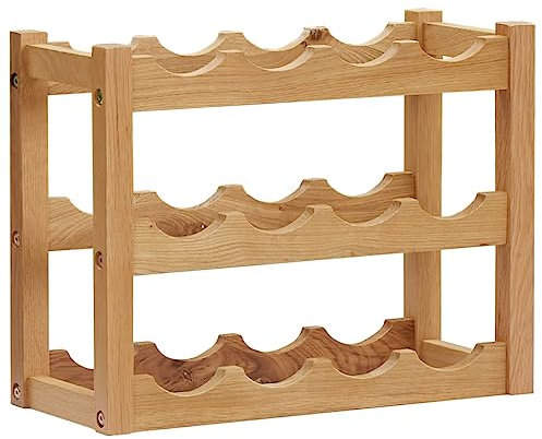 CCCINER Weinregal für 12 Flaschen 47 x 21 x 36 cm Eiche Massivholz,Rustikales Weinregal aus massivem Eichenholz zum Stellen für bis zu 12 Flaschen Barzubehör