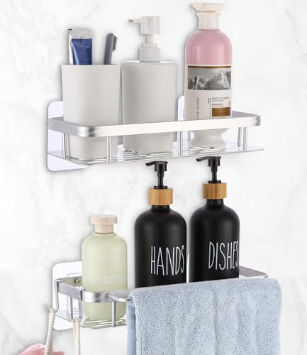 Cexovo Estanteria Baño,2 Piezas Estanteria Ducha sin Taladrar Adhesivo Estantes Cesta para Ducha con 2 Ganchos Organizador Baño Cesta de Ducha Almacenamiento de Ducha Resistente al Agua y al Oxido