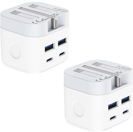 USB C Plug Fast Charge,2 Pack Multi USB Plug Fast Charger UK Charging Plug for iPhone 16e 16 15 14 13 12 11 Pro Max Plus, Samsung, Multiport USB Wall Plug Dual USBC Power Adapter Type C Charger Head