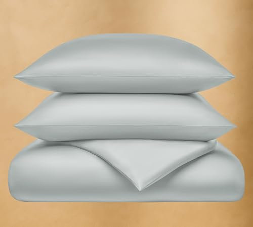 Seralino Mako Satin Bettwäsche 135 x 200 cm Grau Blau (Bio-Baumwolle)| Bettwäsche Set 135x200 + 80x80 Kissenbezug| Satin Bettwäsche 135x200 | Hotel Bettwäsche 135x200 80x80| Aesthetic Bettwäsche