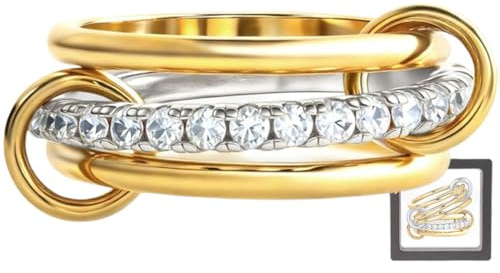Gold Plated Interlocked Stackable Rings for Women,Mixed Metal Stackable 18k Gold Rings for Women Non Tarnish, Statement Multi Ring Mixed Metals Stack Jewelrys (F,7)