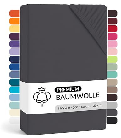 LARAWELL Spannbettlaken 180x200cm Baumwolle, bis 200x200, anthrazit, Graphit, Spannbetttuch aus extra dickem Premium Jersey (gekämmt), 30 cm Steghöhe, bügelfrei, atmungsaktiv, formstabil