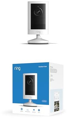 Ring Outdoor Camera 2K, Außenkamera, Netzstecker (neueste Gen.), Einfache Installation, Weitwinkel-Video in Retinal 2K, optimierter, bis zu 6-facher Zoom und Nachtsicht, Weiß