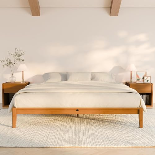 RECCI Bettgestell 180x200 aus massivem Bambus, Massivholzbett mit Steckverbindung, Modernes minimalistisches Bett, Geräuschlos, Werkzeuglose Montage, Bambus Natur