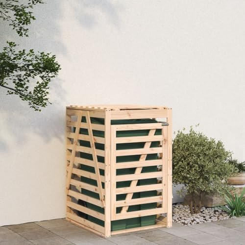 Kaloriko Cassetta per bidoni della spazzatura in legno di pino massiccio, 84 x 90 x 128,5 cm, richiudibile, con porta, per giardino e esterni, rivestimento per bidoni della spazzatura resistente alle
