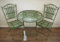 French Ornate Antique Green Wrought Iron Metal Garden Table and Chairs Bistro Furniture Set