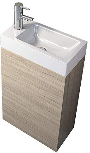 SAM Waschplatz Vega, Kleiner Waschtisch 40 x 22 cm, Sonoma-Eiche, Tür mit Push-Open-Funktion, Kunststoffbecken