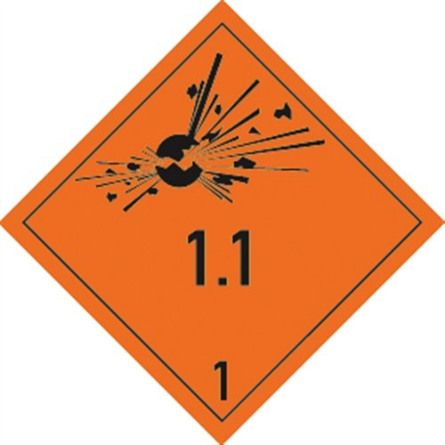 Aufkleber Explosive Stoffe u. Gegenst. mit Explosivstoff Ukl. 1.1, Folie, 10x10 cm, 1 Stück