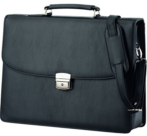 Alassio 47013 Aktentasche Anzio, Businesstasche aus Kunstleder, Umhängetasche mit Tragegriff und Schultertrageriemen, Mit Schloss abschließbar, Geschäftstasche schwarz, ca. 38 x 28,5 x 10 cm