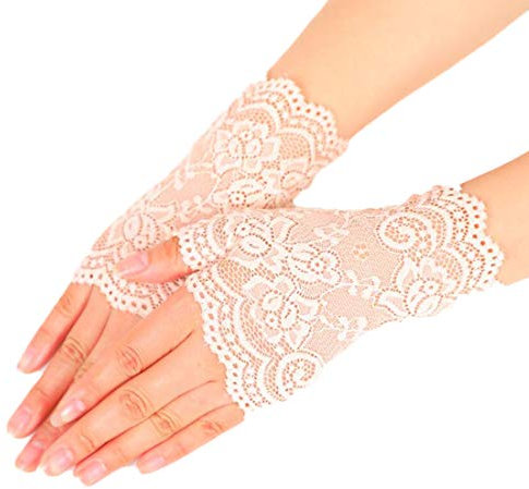 Nanxson Damen Fingerlose Spitzen Handschuhe Braut Spitzen Handschuhe für Hochzeitsfeier Halloween ST0084 (Apricot-84, Eine Größe)