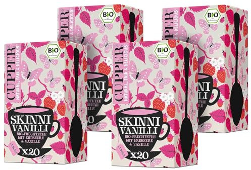 Cupper Bio Früchtetee Skinni Vanilli, Erdbeer Vanille Tee, umweltfreundlich, fair gehandelt, 80 ungebleichte Teebeutel, 4er Pack