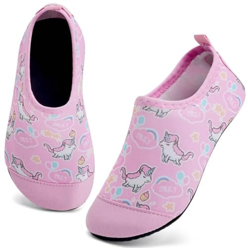 IceUnicorn Badeschuhe Kinder Schwimmschuhe Jungen Mädchen Strandschuhe Baby Aquaschuhe Barfußschuhe Kleinkind Wasserschuhe(Einhorn Gouache, 24/25 EU)
