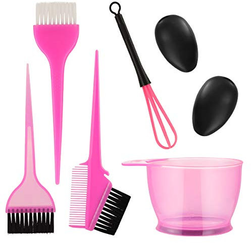 Lurrose Haare Färben Set Professionell Färbeschale Haarfärbepinsel Haare Färben Zubehör 6tlg (Rosig)