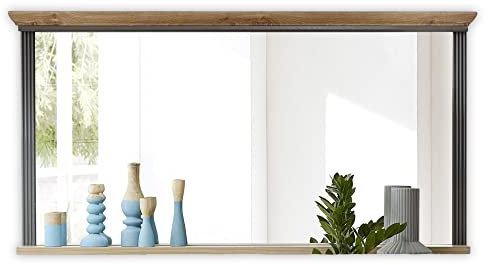 Stella Trading JASMIN Wandspiegel in Artisan Eiche Optik, Graphit - Vielseitiger Spiegel für Flur, Wohn- und Esszimmer im Landhausstil - 142 x 74 x 16 cm (B/H/T)