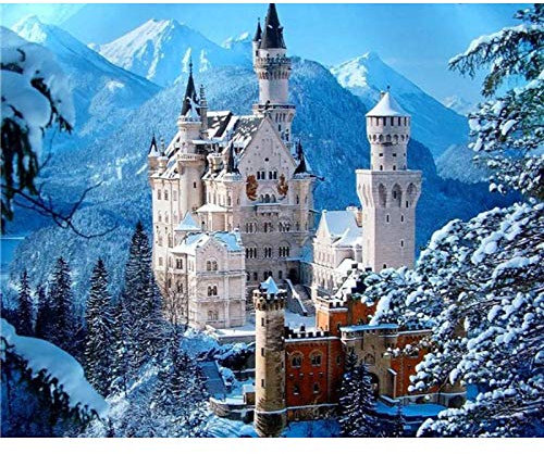 kangbaby DIY Diamant Malerei 5D Diamond Painting Vollbohrer Stickerei Malerei Schloss Neuschwanstein im Winterfür Home Wand Decor gemälde Kreuzstich 30x40cm