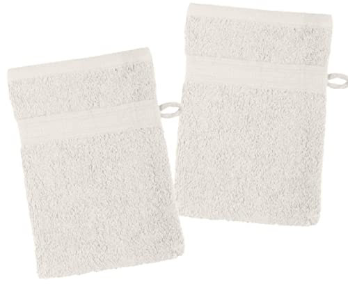 Stof - Lot de 2 Gants de Toilette - Taille 15x21 cm - 100% Coton Bio - Couleur Ecru - Modèle Lagune - Linge de Bain - Doux et de Bonne qualité - Certifié Oeko Tex