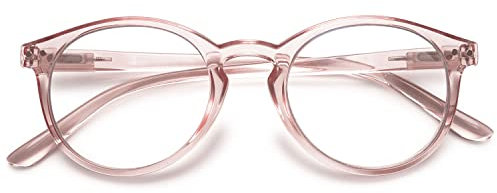 KOOSUFA Modo Occhiali Da Lettura Anti Luce Blu Delle Donne Rotonde Degli Uomini Cerniera A Molla Leggero Computer Lettore Occhiali, Rosa trasparente 3.0