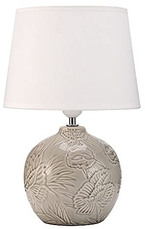 Pauleen 48216 Tender Love Tischleuchte max. 20 Watt handgefertigt Weiß, Grau Nachttischlampe im Boho Look aus Stoff, Keramik E27