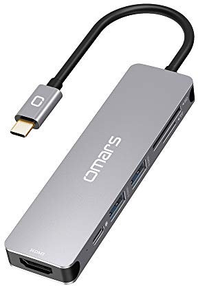 Omars Hub USB C 6 en 1 Power Delivery 100 W USB C vers HDMI 4K Adaptateur, SD et Micro SD Card Reading, 2 USB A 3.0, Type-C PD Port de Charge pour MacBook Pro M1 Chromebook Pixel Matebook