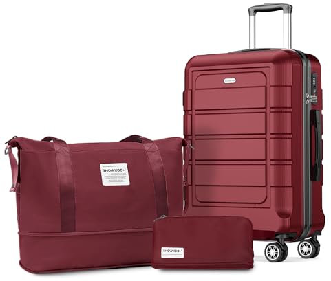 SHOWKOO Koffer Mittelgroß Hartschale Leicht Reisekoffer ABS+PC Erweiterbar Haltbar Trolley Handgepäck mit 4 Rollen und TSA Schloss, L -Rot