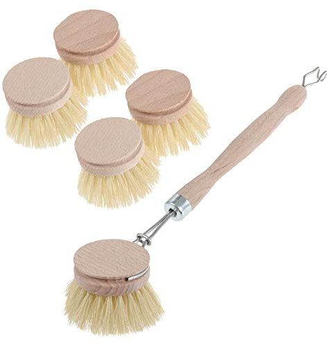 SIDCO Spülbürste Holz 6er Set Holzspülbürste mit 5 Wechselköpfe Holzbürste Topfbürste