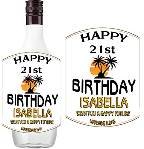 Personalised Birthday Anniversary Bottle Label for Malibu Coconut Rum 70cl