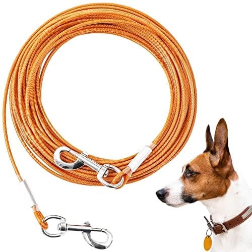 Mi Metty Dog Tie Out Cable, Chew Proof Dogs Runner Cable, Heavy Duty Dog Tether, Training Pet Leash for Large Dogs Up to 125lbs,Lead for Yard Outdoor and Camping (Orange, 10ft(3M))