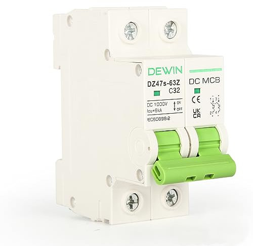 Ailao Disjoncteurs 2P 32A Ménage DC1000V Mini Disjoncteur Protection Contre Les Courts-Circuits de Surcharge for Système PV Électricité Domestique Bureaux.