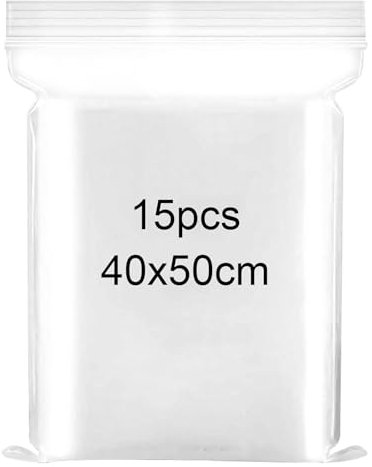 Sacchetti in Plastica Trasparente Richiudibili 40x50cm Grandi Dimensioni Sacchetto Sigillato Borsa con Chiusura a Cerniera Applicano a Piumini, Coperte, Deposito di Vestiti, 15Pezzi