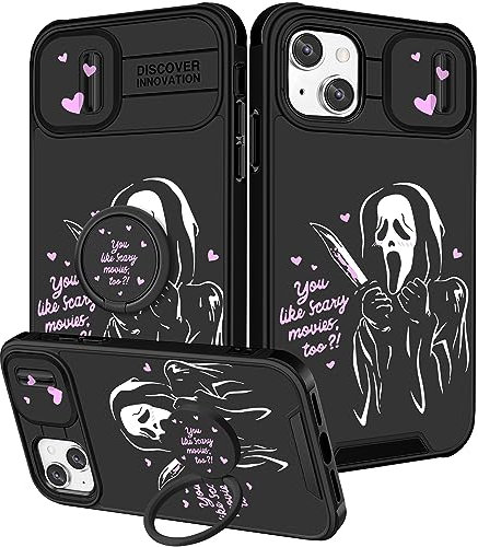Qerrassa iPhone 15 Plus Cute Cartoon Case for Women, Girly Boys, Kids - Funny Cool With Camera Cover & Ring Holder for Apple iPhone 15 Plus 6.7, Heart Skull