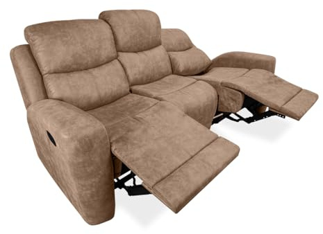 Homey - 3-Sitzer-Sofa mit Relax-Funktion, Modell Valdez mit manueller Rückenlehne und Fußstützen auf 2 Seitensitzen, 199 cm (Breite) x 100,5 cm (Höhe) x 93 cm (Boden), Choco