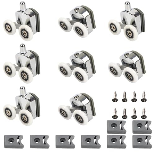 GIONAR 8Pcs Shower Door Wheels, Curved Shower Door Rollers 23mm, Replacement Shower Wheels with Anti-Collision Block Screws, Aluminium Alloy Shower Roller Wheels for Bathroom Showerroom Doors