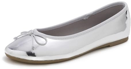 Feversole Women's Macaroon Colorful Memory Foam Cushion Ballet Flat Pumps Mirror Silver UK Size 5