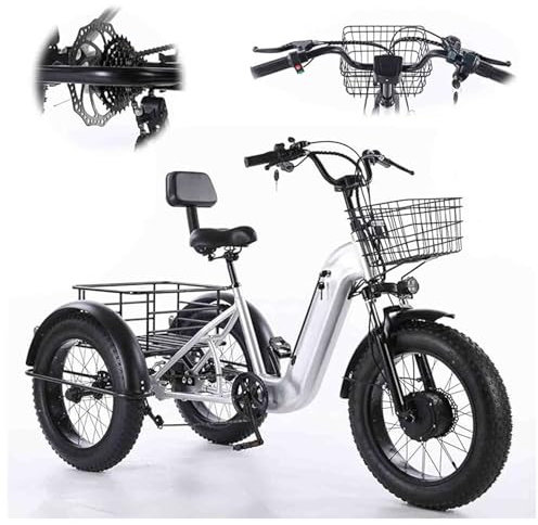ZT6F Dreirad für Erwachsene mit breiterem Sitz und 48V/12Ah-Akku - Fat Tire 3-Rad-Fahrrad für Senioren, Frauen, Männer - Ladekorb im Lieferumfang enthalten, abschließbare Batterie