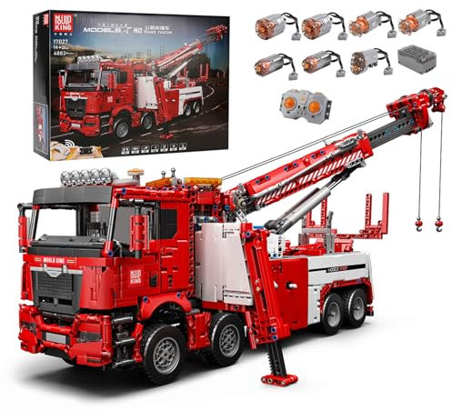 Mould King 17027 Technik Feuerwehrauto LKW Bausteine, 4883 Teile Große Construction Kran Truck Bausatz Modell, mit 7 Motoren, Technologie 2.4 G Fernbedienung und App Dual Control Mobile Truck