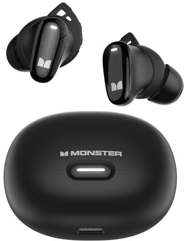 Monster N-Lite 206 Bluetooth Wireless Earbuds in Ear Headphones, Bluetooth 5.4 Ear Buds Built-in Mic, Comfortable Fit, Touch Control, Type-C Fast Charging, IPX6 Waterproof, 25H Playtime, Black