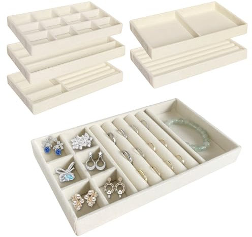 Gigtoop 6 Pcs Plateaux Rangement Bijoux,Organisateur Bijoux Tiroir,Organisateur Bijoux,plateaux à bijoux empilables,Pour ranger et présenter des boucles d'oreilles, des colliers Bagues, Bracelets