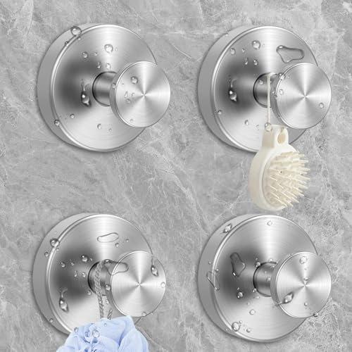 QUSLLIS Crochet Ventouse Salle de Bain, Réutilisable Porte Serviette Ventouse Sans Percage Patères Murales Crochet Fort Multifonction Crochet (Argenté - 4 Pièces)