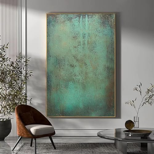 LIFKNVN Große Wandkunst mit grüner Textur, grünes abstraktes Gemälde, grünes minimalistisches Gemälde auf Leinwand, moderne Wandkunst für Wohnzimmer-Wanddekoration, 70 x 100 cm, ohne Rahmen