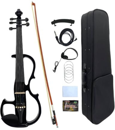 WUQIMUSC Violín eléctrico de 5 cuerdas, violín silencioso 4/4, juego de tamaño completo con funda de transporte para estudiantes, principiantes y adultos en estilo, EV8 (negro, 5 cuerdas)