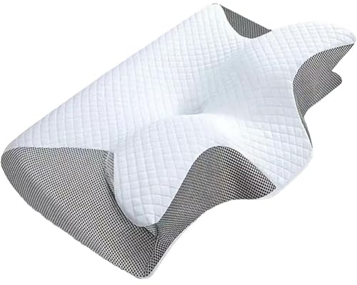 Generisch Pillow Das Nacken Therapiekissen Ergonomisches Memory Foam Kissen Nackenstützkissen für Seiten Rücken Bauchschläfer atmungsaktiv waschbar (Grau)