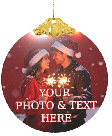 Personalisierte Weihnachtskugel 2025 mit Fototext, Personalisierter Christbaumschmuck 2025, Personalisierte Weihnachtskugeln aus Glas, Weihnachtsschmuck Geschenke für Familie Freunde Verliebte, Gold