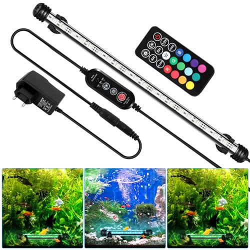 Hebitod Aquarium LED Beleuchtung Unterwasser Aquarium Lampe RGB 4,2W LED Aquarium Licht mit Fernbedienung, Timer 4/8/12h, 10 Dimmstufen, 13 Farben, Wasserdicht IP67 für 45-60cm Aquarien