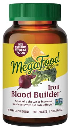 MegaFood Blood Builder Iron Supplement, Energy Support, Vegan, 90 Tablets