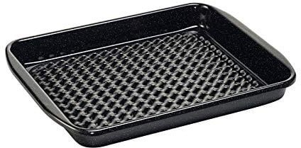 Riess, 0399-022, Grilltasse eckig, Boden gelocht, CLASSIC - SPEZIALARTIKEL, Maße 32 x 42 cm, Höhe 4,5 cm, Emaille, schwarz