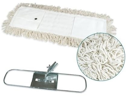 Clim Profesional Mopa Industrial Plana Algodón 15x60CM y Bastidor Metálico. Limpieza Profesional en Grandes Superficies. Barrido de Suelos. Elimina Polvo y Suciedad. Muy Resistente. Tamaño 60CM