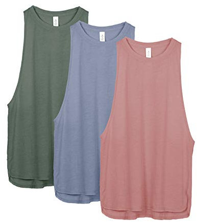 icyzone Damen Sport Tank Top Locker - Yoga Fitness Shirt Atmungsaktive Laufshirt Sport Gym Oberteile, 3er Pack (S, Dusty Pink/Country Blue/Smoke Pine)
