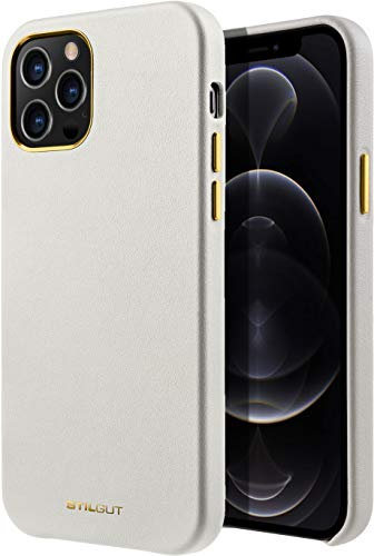 StilGut Cover Compatibile con iPhone 12 PRO Max Custodia in Vera Pelle Realizzata a Mano - Beige