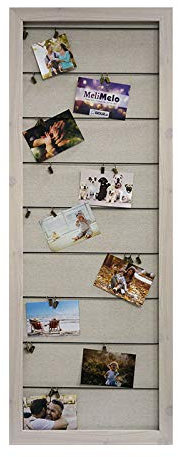 Axolia 39x115 cm - Cadre photo Pêle-mêle en bois - Tige et pinces à linge en métal - Décoration Murale - Méli-Mélo - Blanc