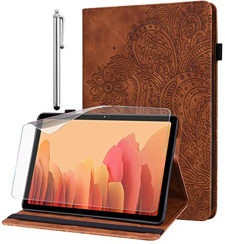 GLANDOTU Funda para Lenovo Tab M10 de 10,1 Pulgadas (TB-605L / X605F) con Protector de Pantalla y lápiz Capacitivo, Ultrafina PU Titular de la Pluma Standing Billetera Cover, marrón